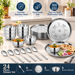 FnS Mandala 24-Pc Patterned Stainless Steel Dinner Set