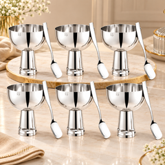 FnS Basil Stainless Steel Ice Cream Bowl & Spoon Set of 6