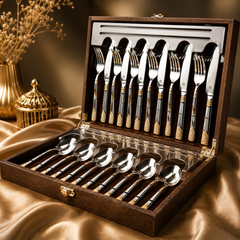 FnS August 24-Pc 24K Gold Plated Steel Cutlery Set with Leatherette Box