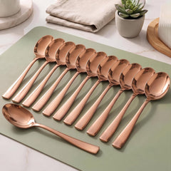 Montavo by FnS Stainless Steel Dinner Spoons | Set of 12 PVD Rose Gold Mirror Finish