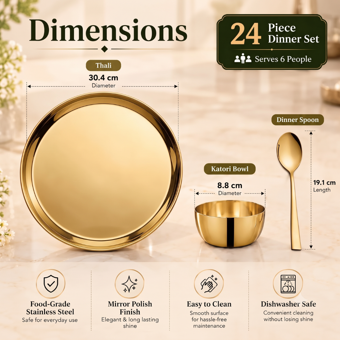 FnS Royal 24-Pc Gold PVD Stainless Steel Dinner Set