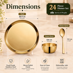 FnS Royal 24-Pc Gold PVD Stainless Steel Dinner Set