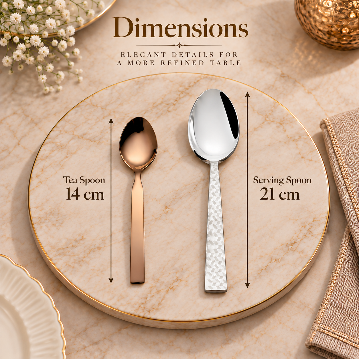 FnS Rhombo Serving Spoon & Allie Rose Gold Teaspoon Combo Set (7 Pcs)