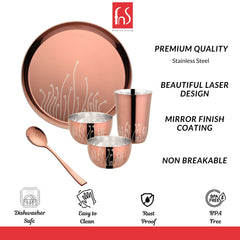 FnS Gond Stainless Steel Rose Gold 5 pcs Dinner Thali Set