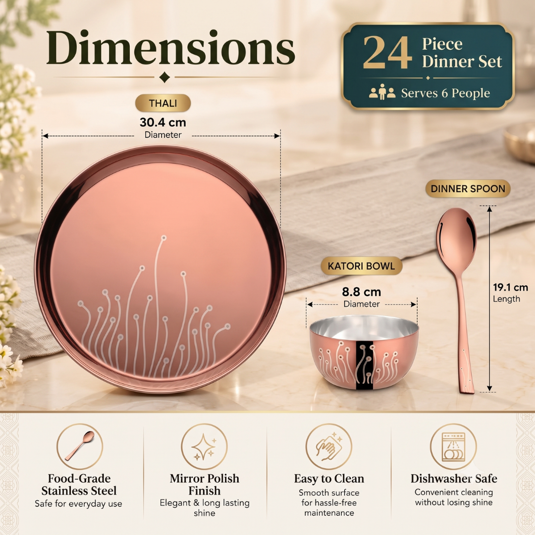 FnS Leheren 24-Pc Rose Gold PVD Stainless Steel Dinner Set