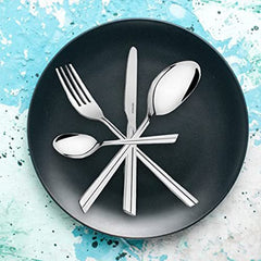 FNS Montavo Nile Stainless Steel Cutlery Set with Stand for Dining Table - Set of 24 Pieces (Contains : 6 Dinner Spoons, 6 Dinner Forks, 6 Tea Spoons & 6 Knifes)