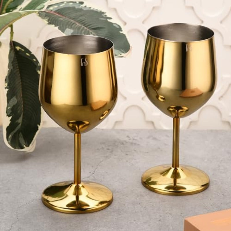 FnS Cosmo Steel Gold Finish Wine Glass (pack of 2)