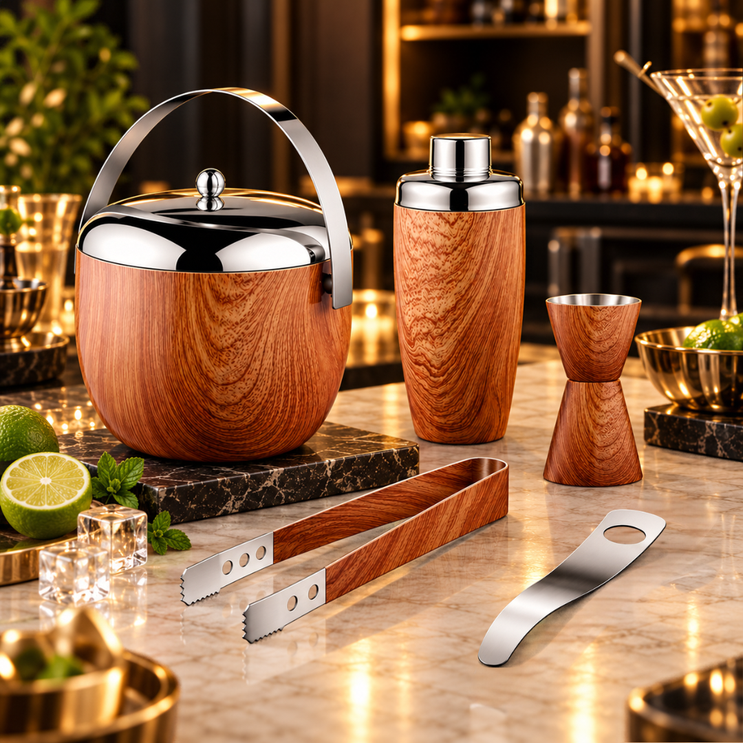 FnS 5-Pc Wooden Finish Stainless Steel Bar Set
