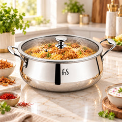 FnS NuChef Triply Stainless Steel Biryani Handi 28 cm with Glass Lid