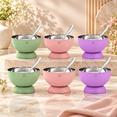 FnS Mellora 6-Pc Multicolour Stainless Steel Dessert Bowl & Spoon Set