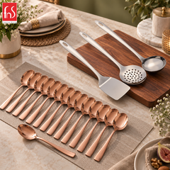 Montavo Amazon Serving Tools & PVD Rose Gold Dinner Spoon Combo Set