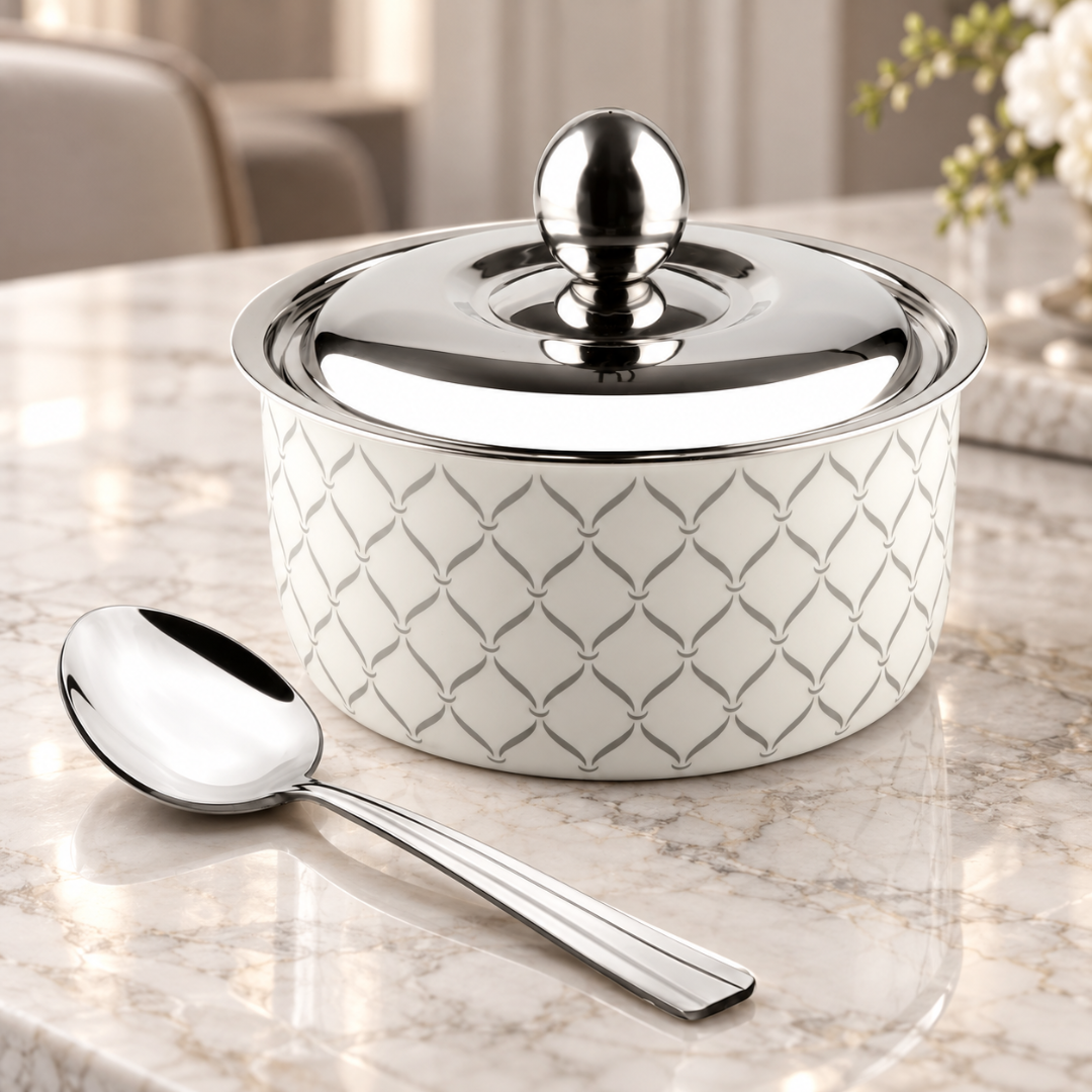 FnS Lecce Double Wall Stainless Steel Casserole 3000ml with Lid and Venice Serving Spoon Combo