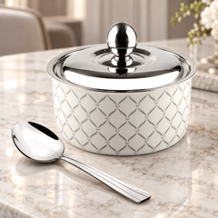 FnS Lecce Double Wall Stainless Steel Casserole 3000ml with Lid and Venice Serving Spoon Combo