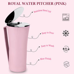 FnS Royal Pink Stainless Steel Strong and Durable Water Pitcher/Jug (Capacity 1.2 LTR)