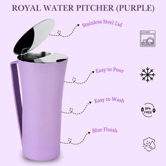 FnS Royal Purple Stainless Steel Strong and Durable Water Pitcher/Jug (Capacity 1.2 LTR)
