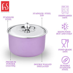 FNS Alwin Purple Finish Stainless Steel Double Wall Insulated Designer Casserole with Lid (2200 ml)