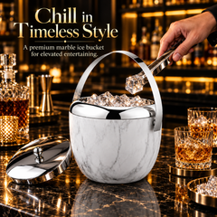 FnS Apple Double Wall White Marble Stainless Steel Ice Bucket 1.25L