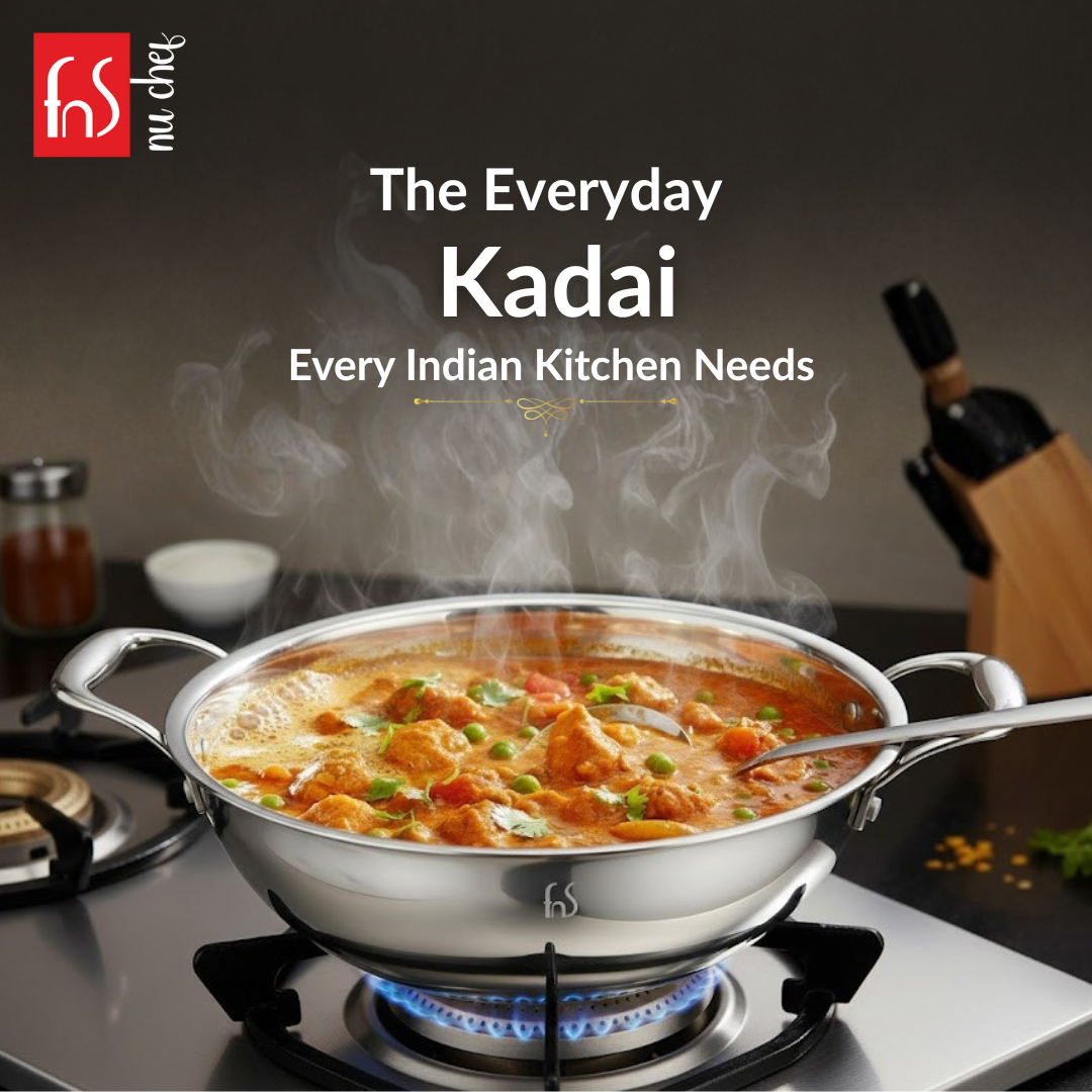 FnS NuChef Cookware Triply Kadai 28 CM With Stay-Cool Handles | Even Heat Distribution, Durable & Rust-Free Cookware