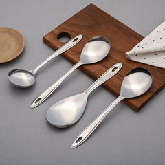 Montavo by FnS Trinity Stainless Steel Serving Tools Set of 4, 1 Gravy Ladle (chamcha), 1 Rice Server, 1 Veg Serving Spoon (Medium), 1 Veg Serving Spoon (Small)
