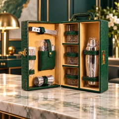 Spirito Mini Cabinet – 8-Piece Leather Bar Set
