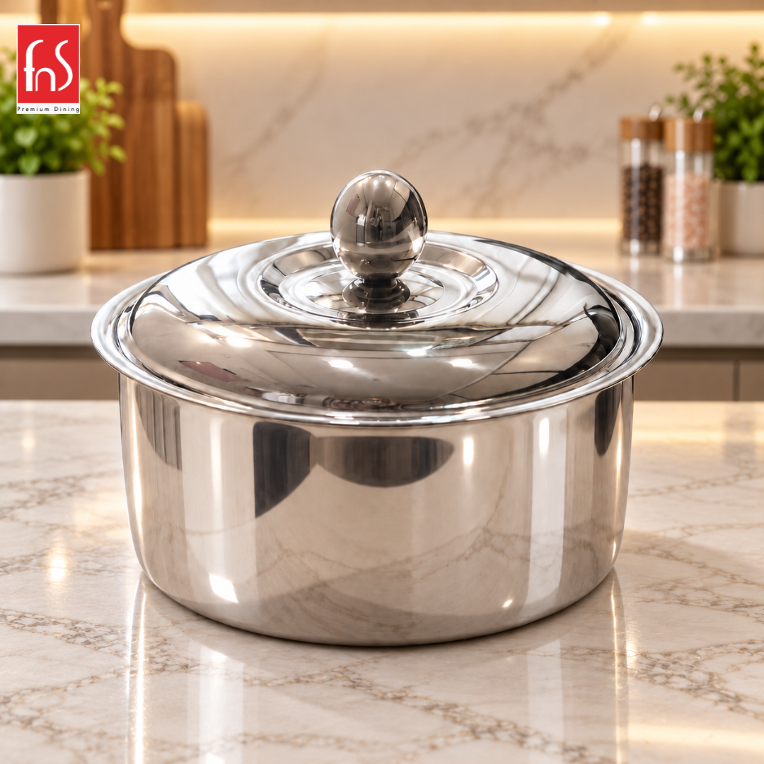 FnS Crista Double Walled Mirror Finish Stainless Steel Casserole 5000ml