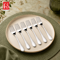 FnS Victoria 6 Pcs stainless steel dinner fork set arranged on a premium plate with sleek mirror finish for dining use
