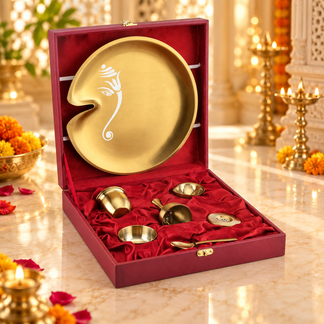 FnS Mangalam 7-Pc Gold Stainless Steel Pooja Thali Set