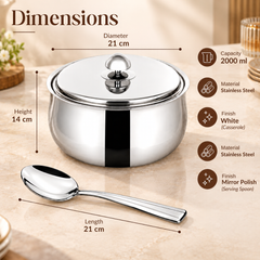 FnS Ebro 2000 ml Stainless Steel Casserole with Venice Serving Spoon