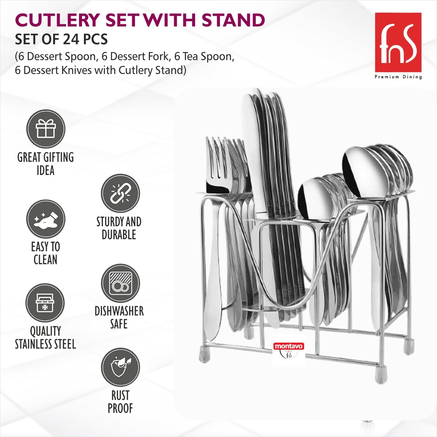 Montavo by FnS Orchid 24 Pcs Cutlery Set with Stand