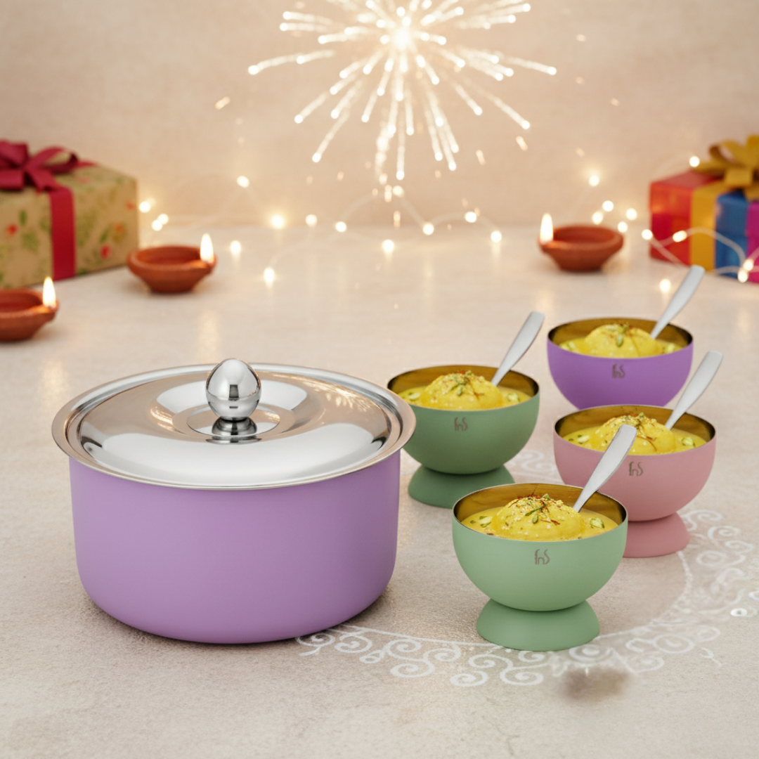 FNS Alwin Purple Finish Stainless Steel Casserole with Lid (3000 ml)