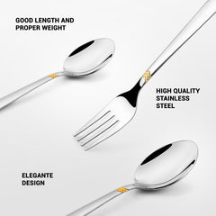 Close-up of silver cutlery highlighting elegant design, stainless steel quality, and comfortable weight balance.