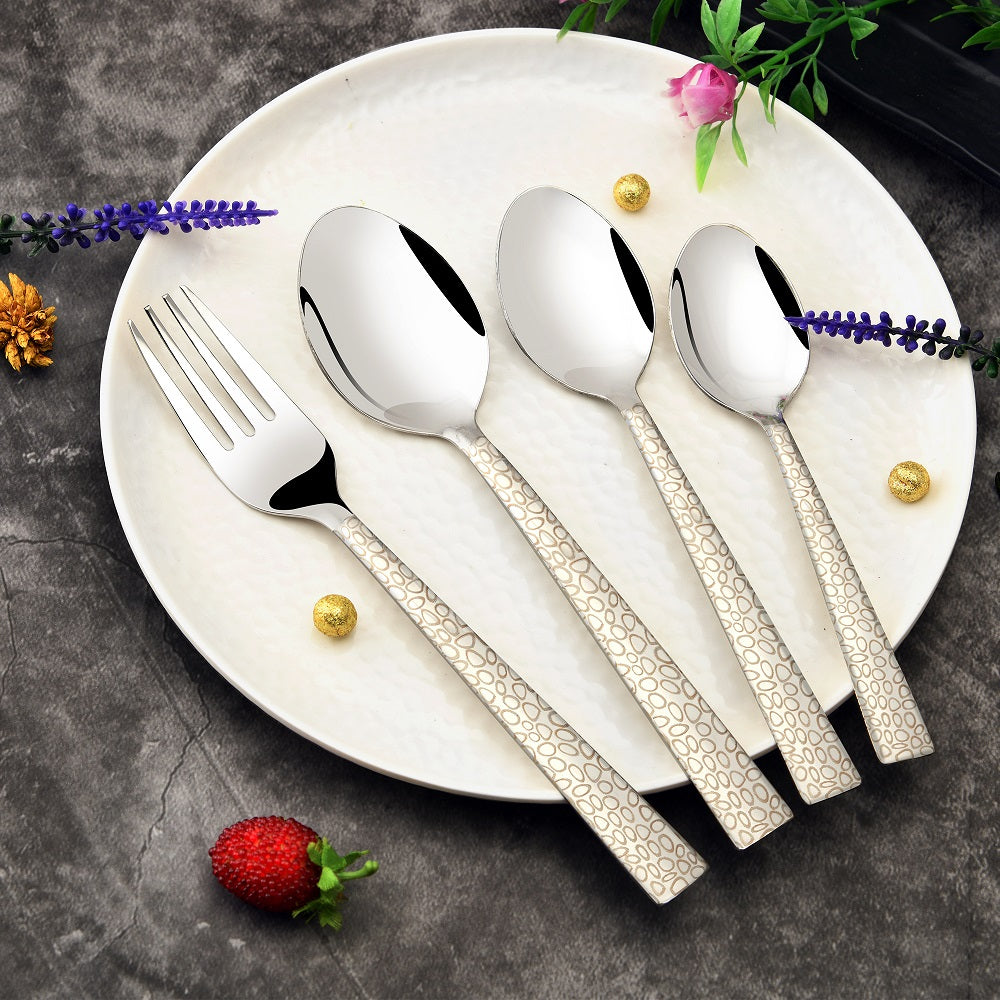 Full view of 24 Piece Cutlery Set with Stand arranged neatly