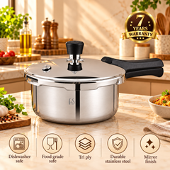 FnS NuChef Atlas Triply Outer Lid Pressure Cooker 3L
