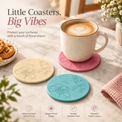 FnS Odiel 6-Pc Floral Stainless Steel Round Coaster Set