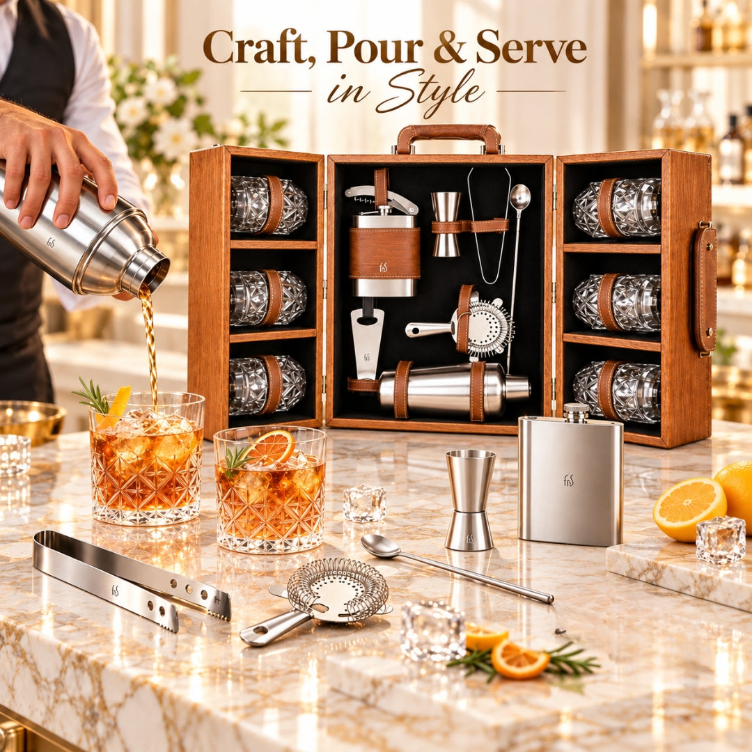 FnS Spirito 14 Pcs Bar Set with Premium Wooden Box
