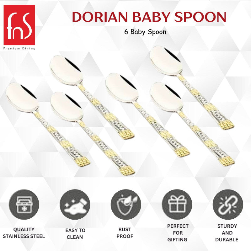 FnS Dorian 24 Karat Gold Plated Stainless Steel 6 pcs Baby Spoon Set