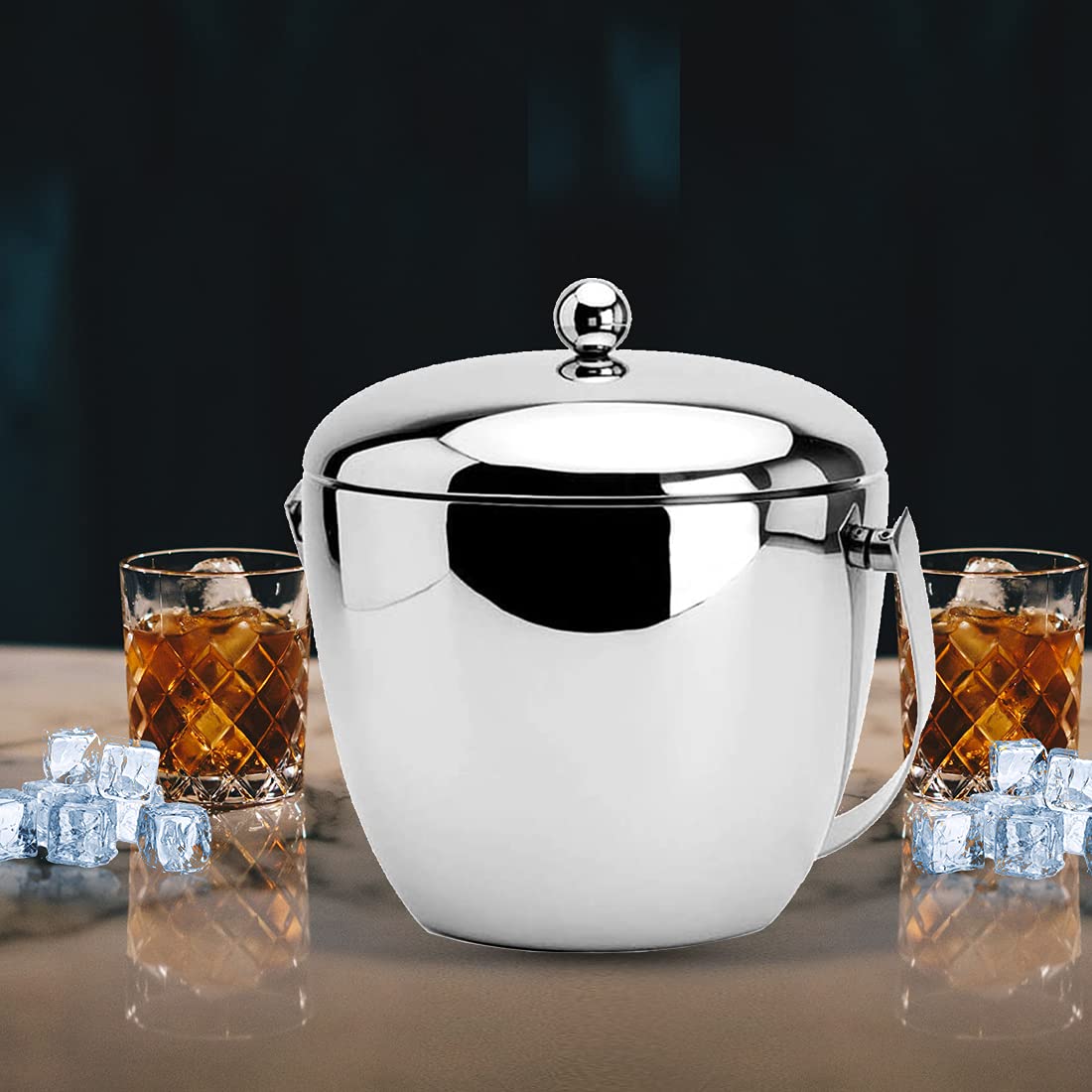 FnS Apple 1.5L Double Walled Stainless Steel Ice Bucket with Ice Tong