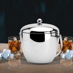 FnS Apple 1.5L Double Walled Stainless Steel Ice Bucket with Ice Tong