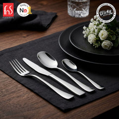 Chef Vicky Ratnani's Signature Collection By FnS Nexa Stainless Steel 24 Pcs Cutlery Set with Box Pack | 6 Dinner Spoon, 6 Dinner Fork, 6 Dinner Knife/Butter Knife, 6 Teaspoon | Premium sleek contemporary Handle Design Cutlery for Home, Dining & Kitchen