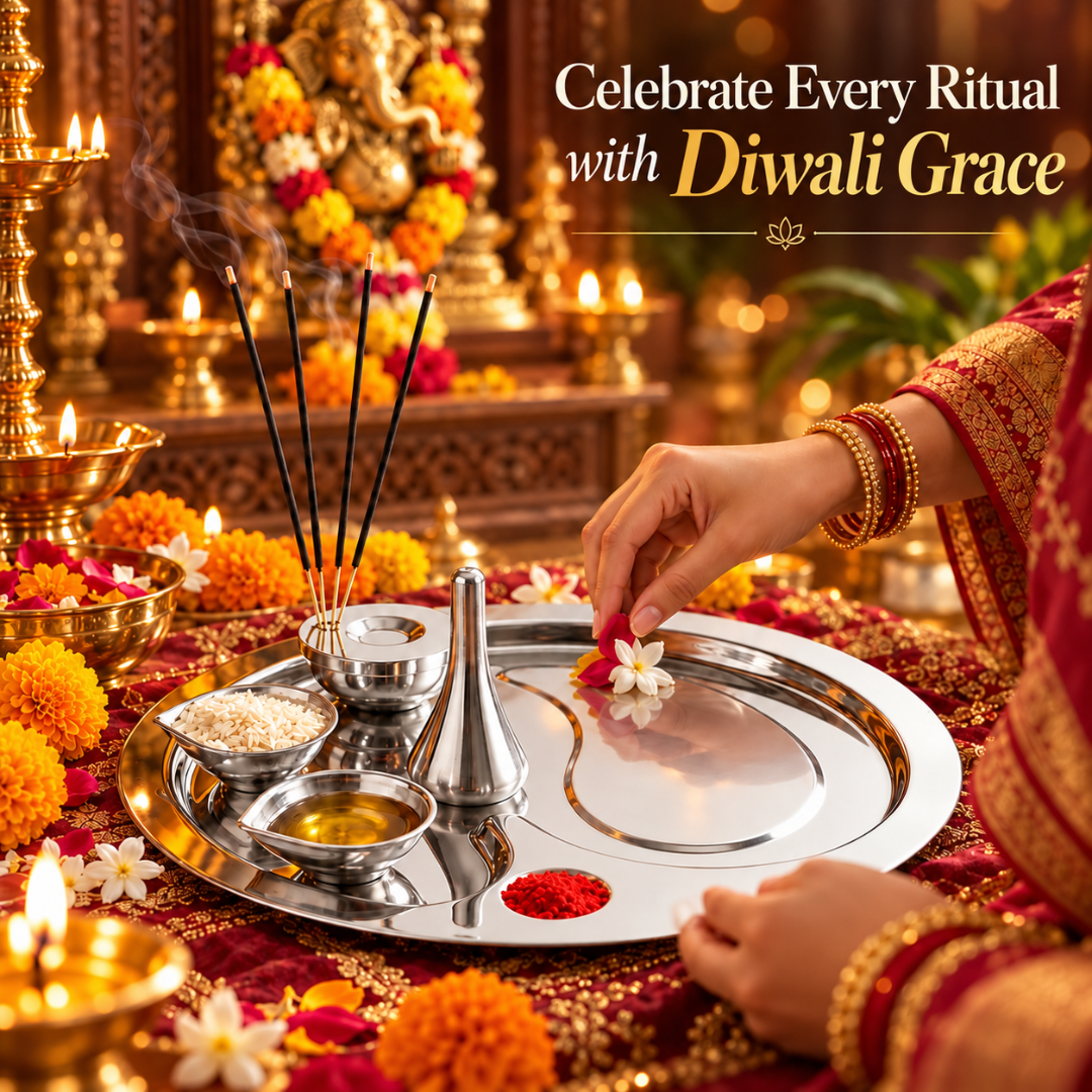 FnS Premium Stainless Steel Pooja Thali Set of 5 Shine Finish