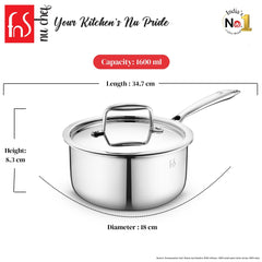 FnS NuChef Cookware Triply Sauce Pan 16 CM With Lid