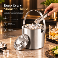 FnS Stainless Steel Ice Bucket with Lid and Handle (1 Liter)