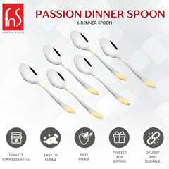 Montavo by FnS Passion Real Gold Plated Stainless 6 Pcs Steel Dinner Spoon Set