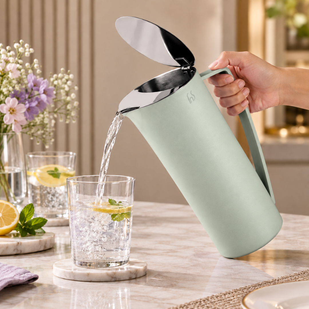 FnS Royal Olive Green Stainless Steel Water Pitcher/Jug 1.2L