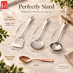 Montavo Amazon Serving Tools & PVD Rose Gold Dinner Spoon Combo Set