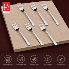 Montavo by FnS Creta 6-piece dinner fork set with food-grade stainless steel, mirror finish and easy-clean construction.
