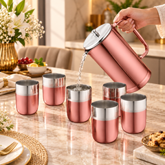 FnS Glory 7-Pc Rose Gold PVD Stainless Steel Pitcher & Glass Set
