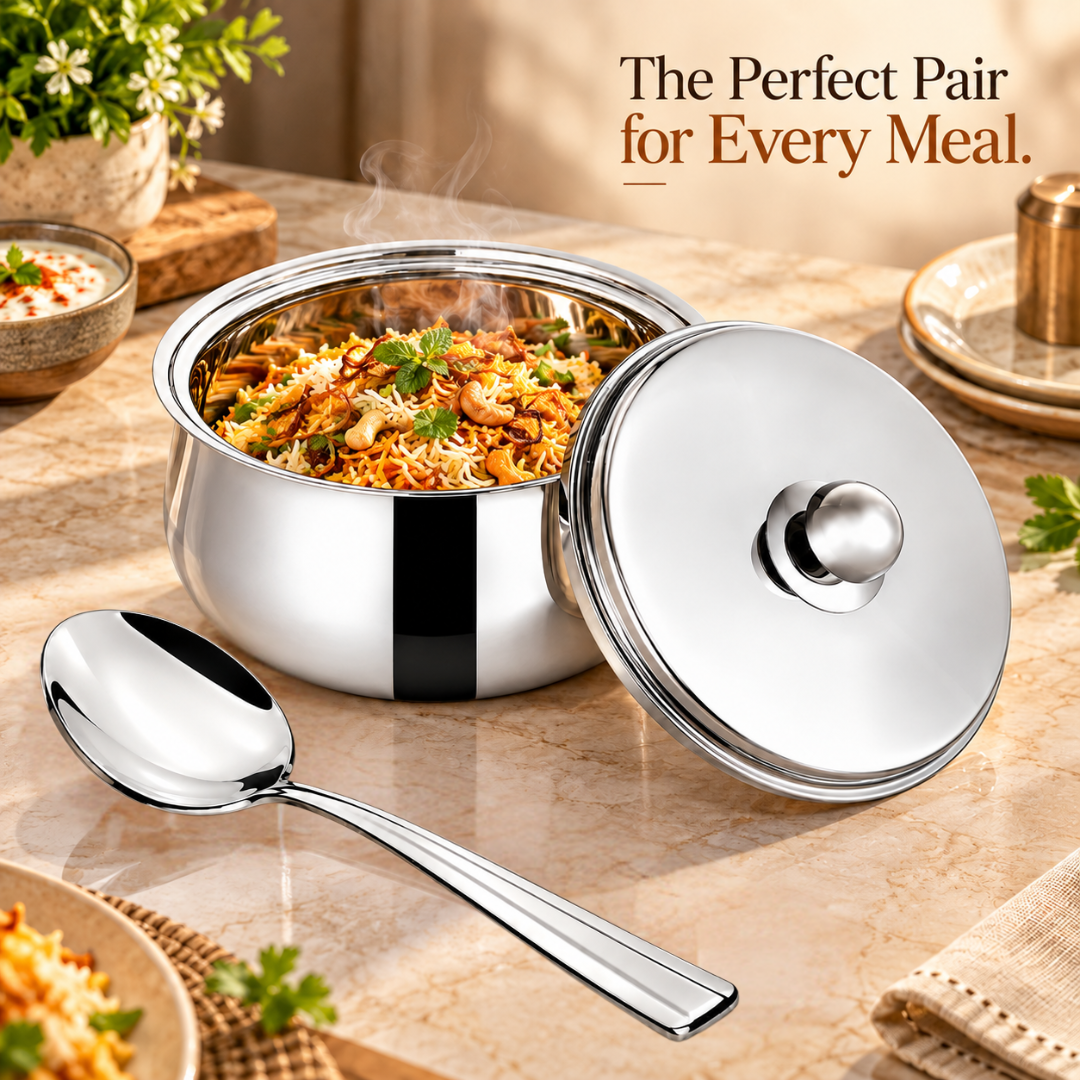 FnS Ebro 2000 ml Stainless Steel Casserole with Venice Serving Spoon