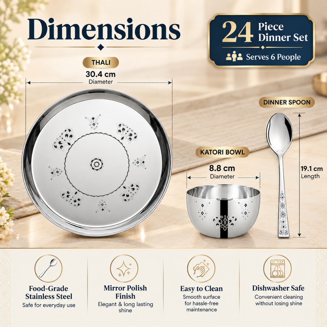 FnS Mandala 24-Pc Patterned Stainless Steel Dinner Set