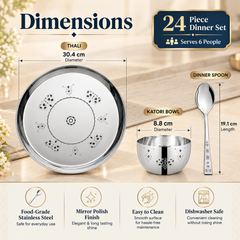 FnS Mandala 24-Pc Patterned Stainless Steel Dinner Set
